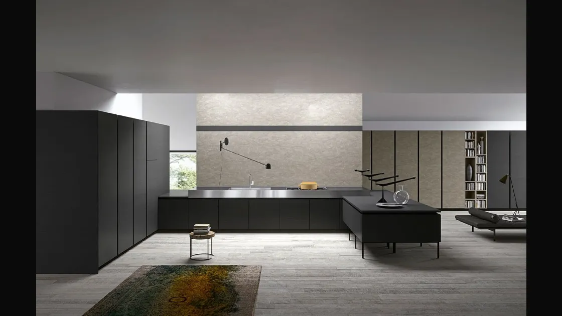 Cucina Moderna Vestimi in Fenix Ingo Nero con penisola di Dibiesse