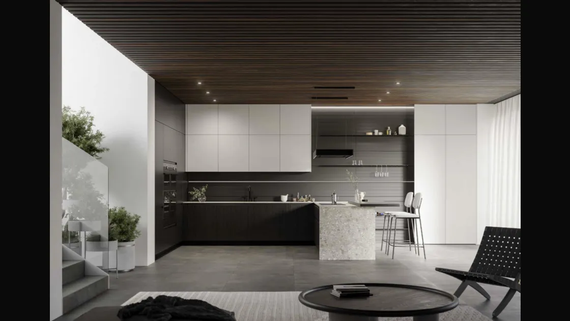 Cucina Moderna in laminato rovere e Pet con penisola Wega 01 di Arredo3