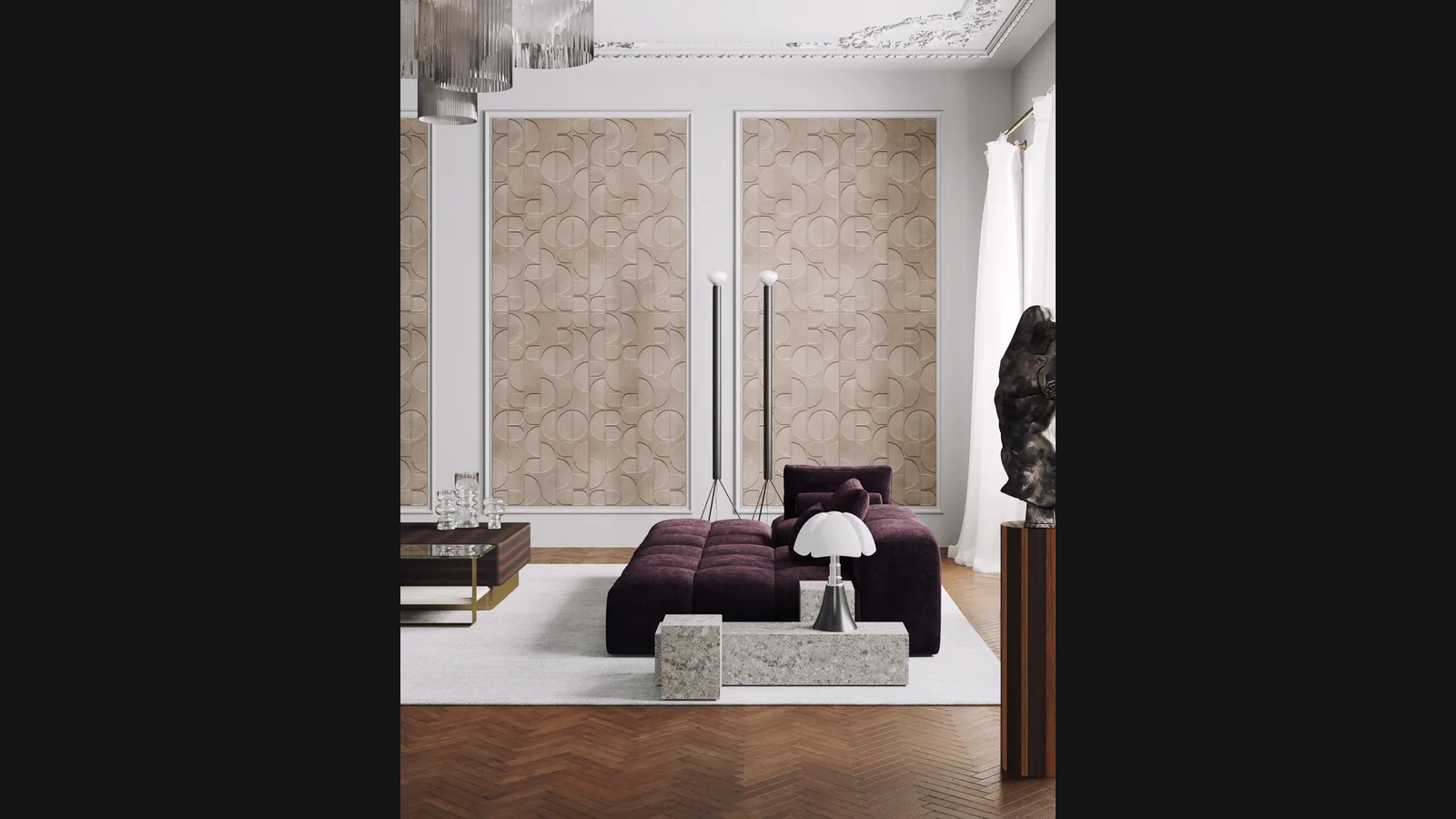 Carta da parati Adagio in multistrato di betulla decorato di Inkiostro Bianco