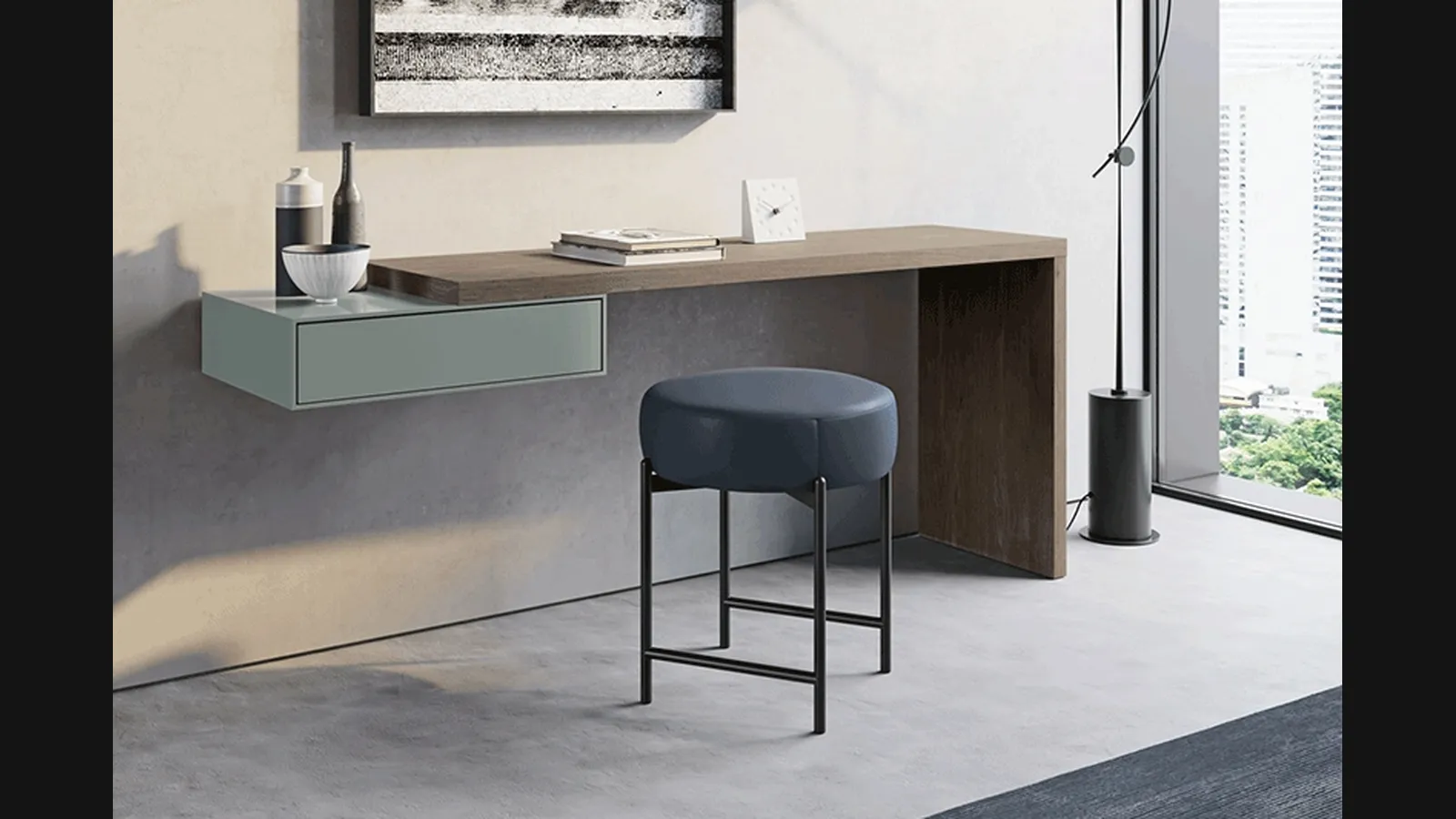 Pouf rotondo Supernova in pelle con base in metallo di Dall'Agnese