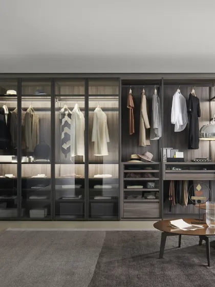 Cabina Armadio Bellavista in melaminico effetto legno e ante battenti in vetro di Sangiacomo