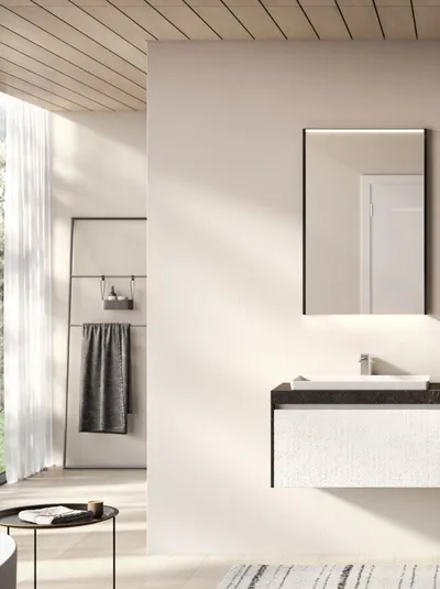 Mobile da Bagno sospeso Talent 05 in laccato finitura intonaco bianco di Arredoquattro