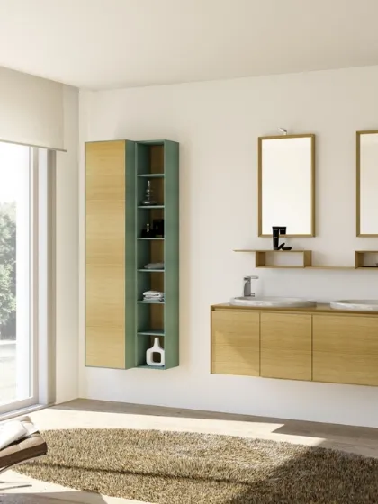 Mobile da Bagno sospeso Cloud 03 in rovere naturale e colorato Acqua a poro aperto di Arredoquattro