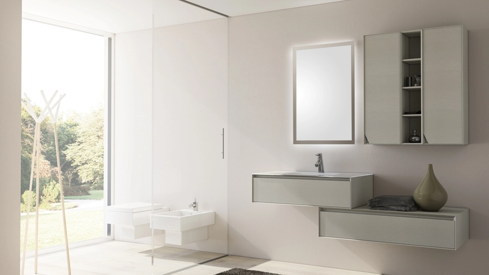Mobile da Bagno sospeso Cloud 05 in rovere colorato bianco a poro aperto di Arredoquattro