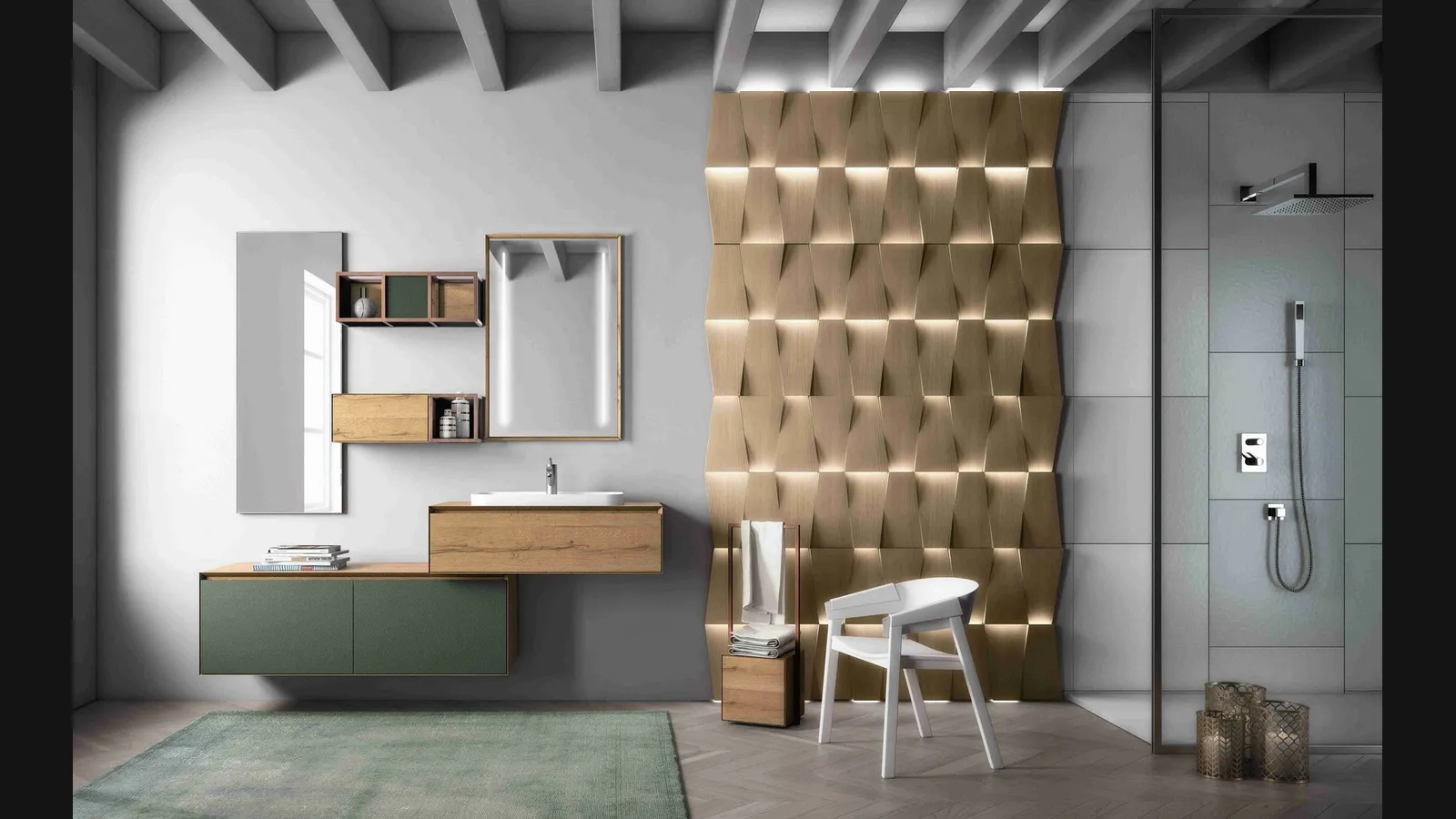 Mobile da Bagno sospeso Creativity 10 in legno di rovere antico e malta alghe marine di Arredoquattro
