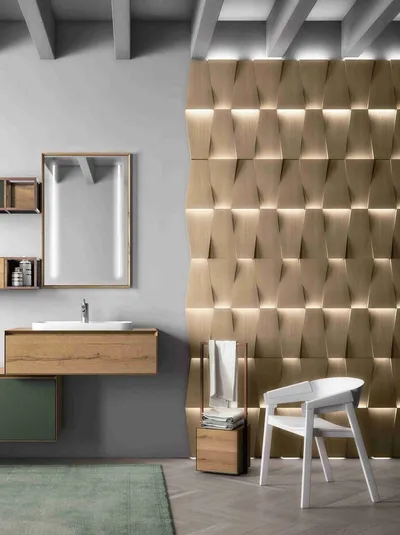 Mobile da Bagno sospeso Creativity 10 in legno di rovere antico e malta alghe marine di Arredoquattro