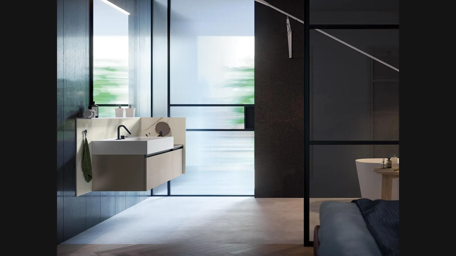 Mobile da Bagno sospeso Deep 01 in laccato metallico nichel di Birex