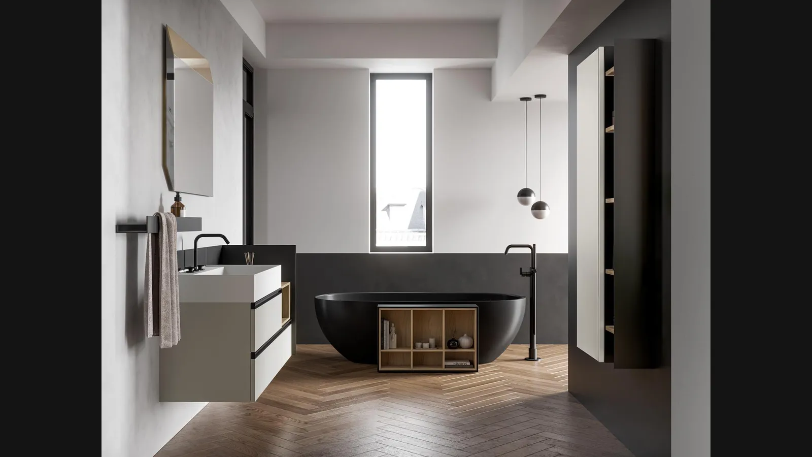 Mobile da Bagno sospeso Deep 04 in laccato opaco light grey di Birex