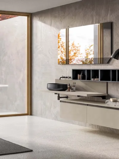 Mobile da Bagno sospeso in laccato effetto cemento argilla Deep 05 di Birex