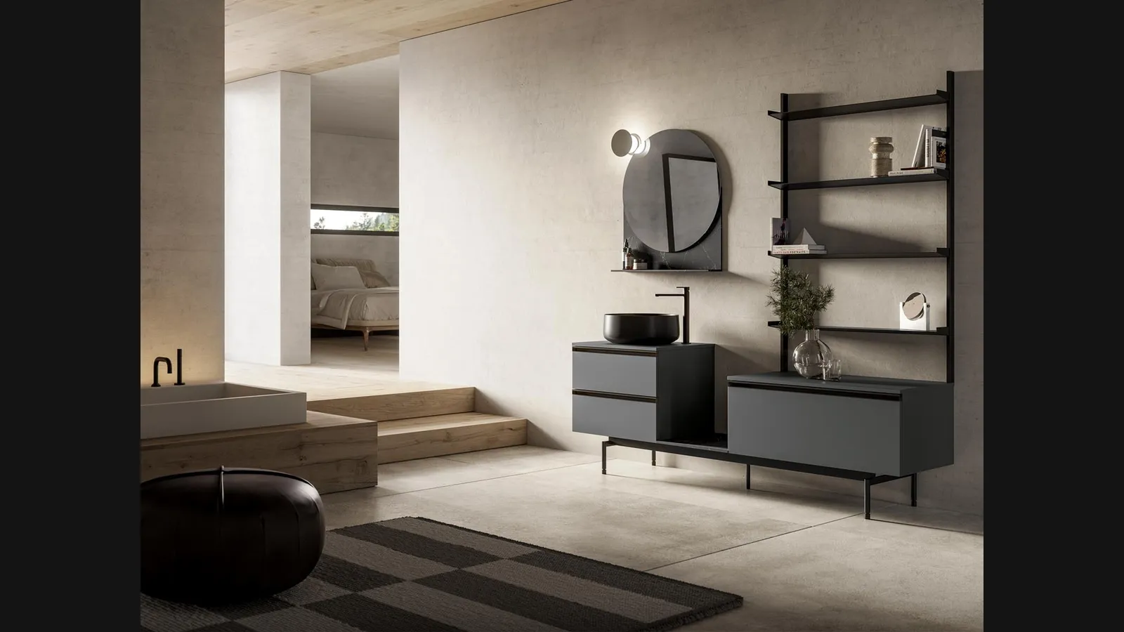 Mobile da Bagno a terra Deep 09 in laccato micalizzato piombo di Birex
