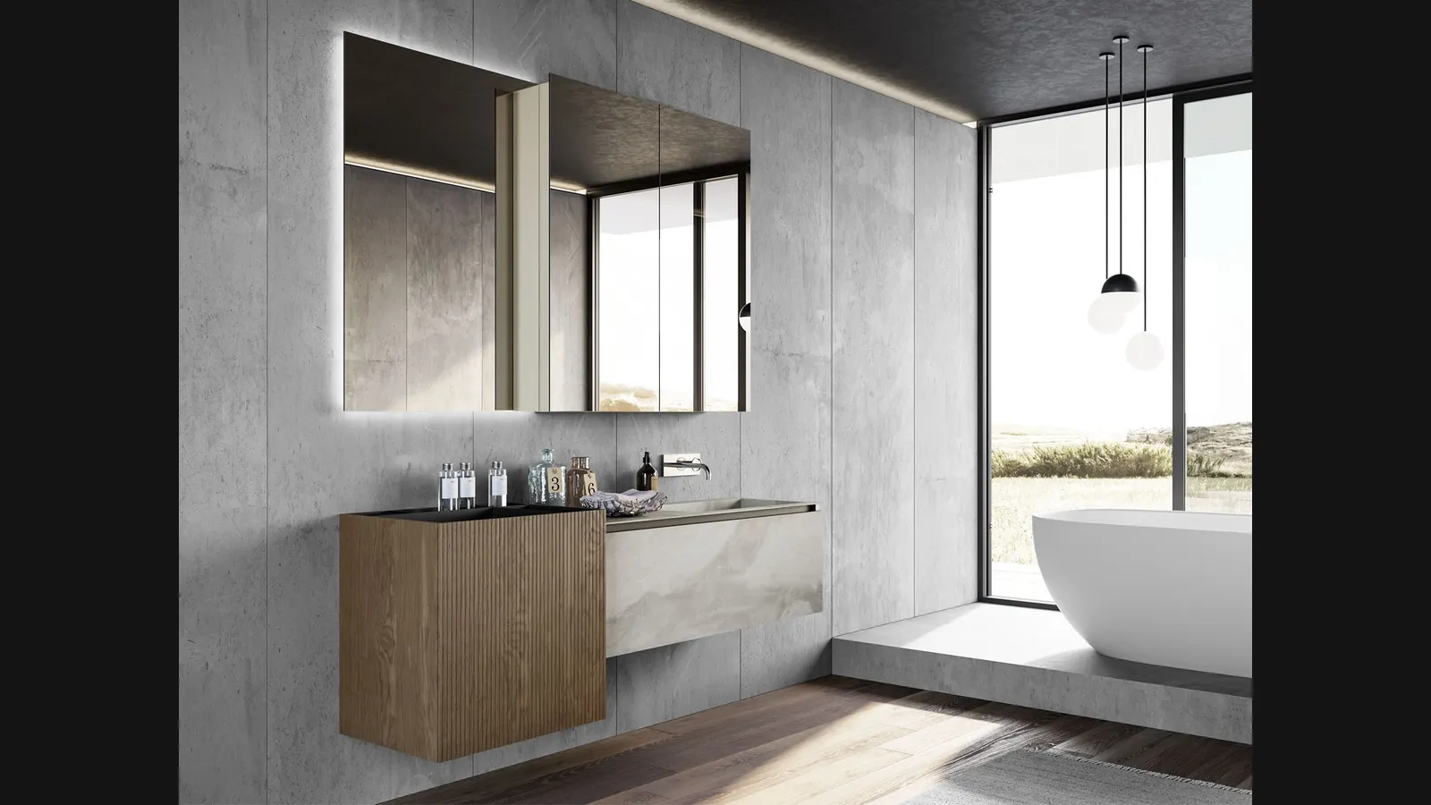 Mobile da Bagno sospeso in gres e cammeté rovere castoro Facto 04 di Birex