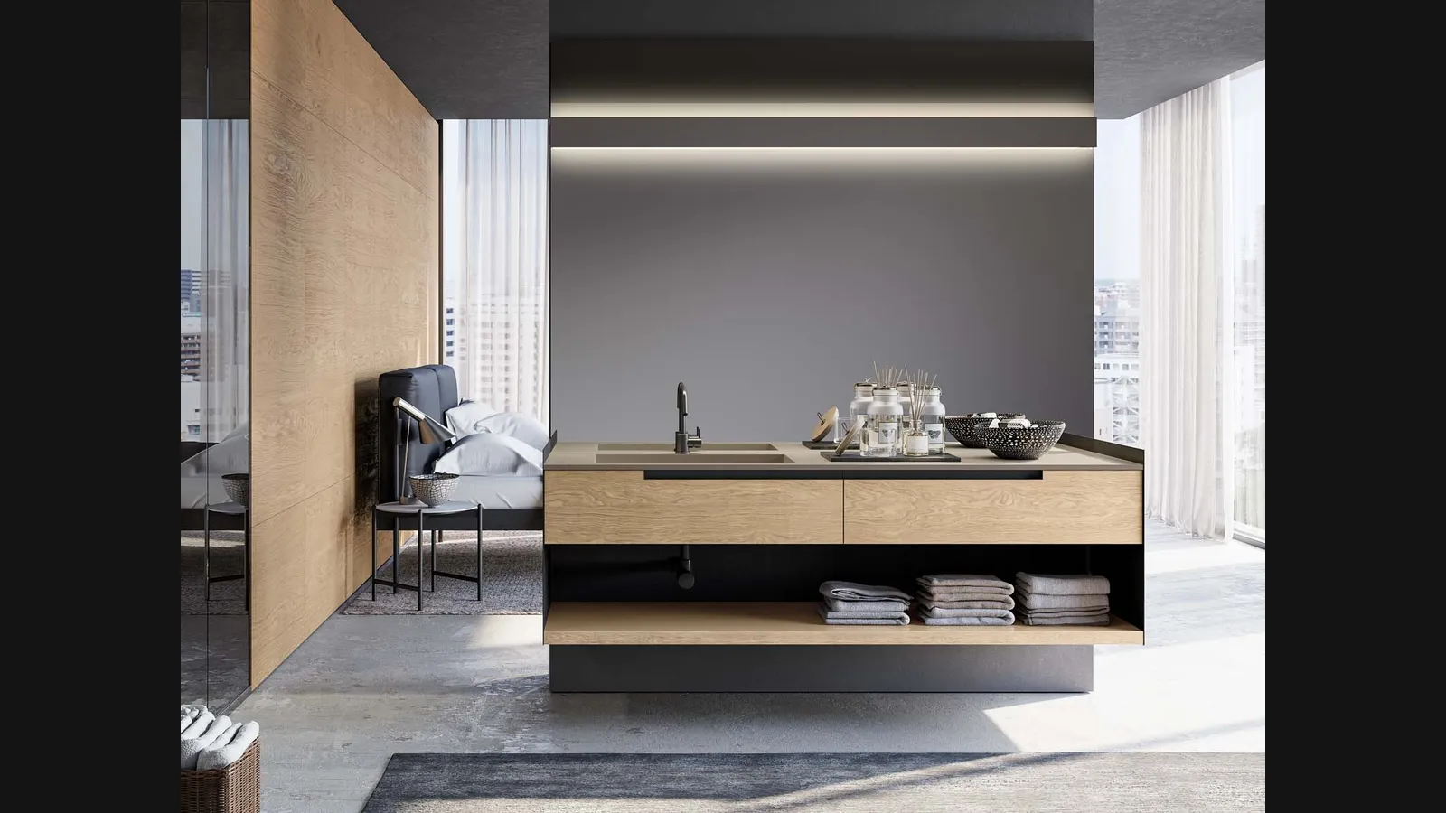 Mobile da Bagno sospeso Gola Up 05 in essenza rovere visone di Birex