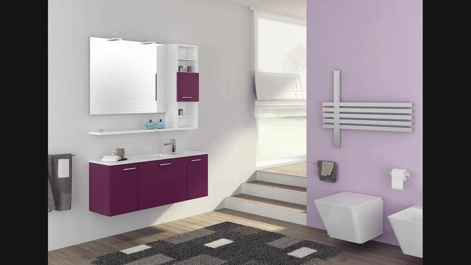 Mobile da Bagno sospeso Hope 06 in laccato opaco orchidea e bianco di Arredoquattro