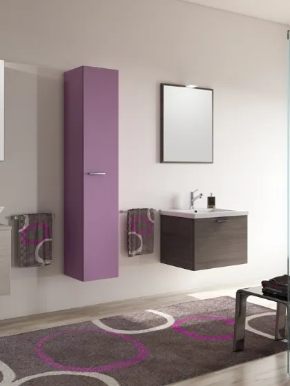 Mobile da Bagno sospeso Hope 11 in laminato Pino chiaro, laminato Noce Canaletto e laccato opaco lampone di Arredoquattro