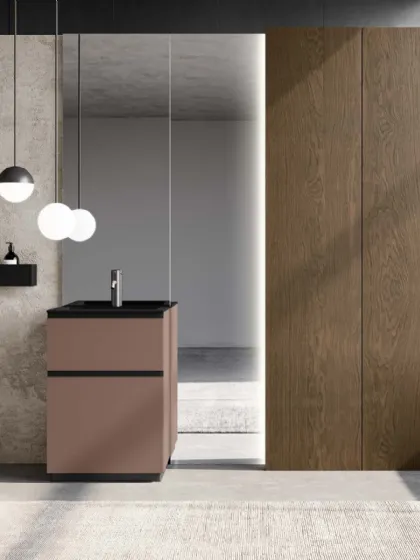 Mobile da Bagno a terra in laccato opaco terracotta Lapis 08 di Birex