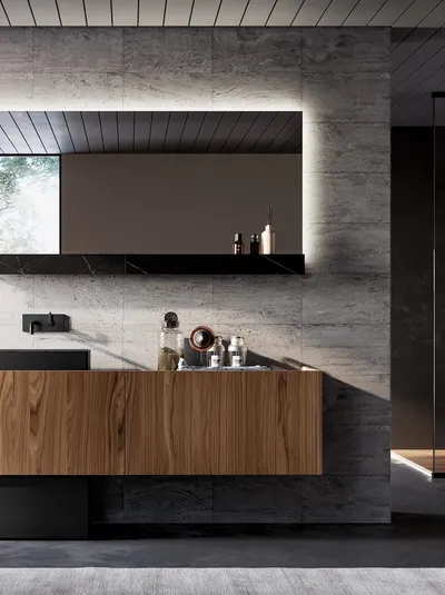 Mobile da Bagno sospeso in essenza noce e laccato nero Major 04 di Birex