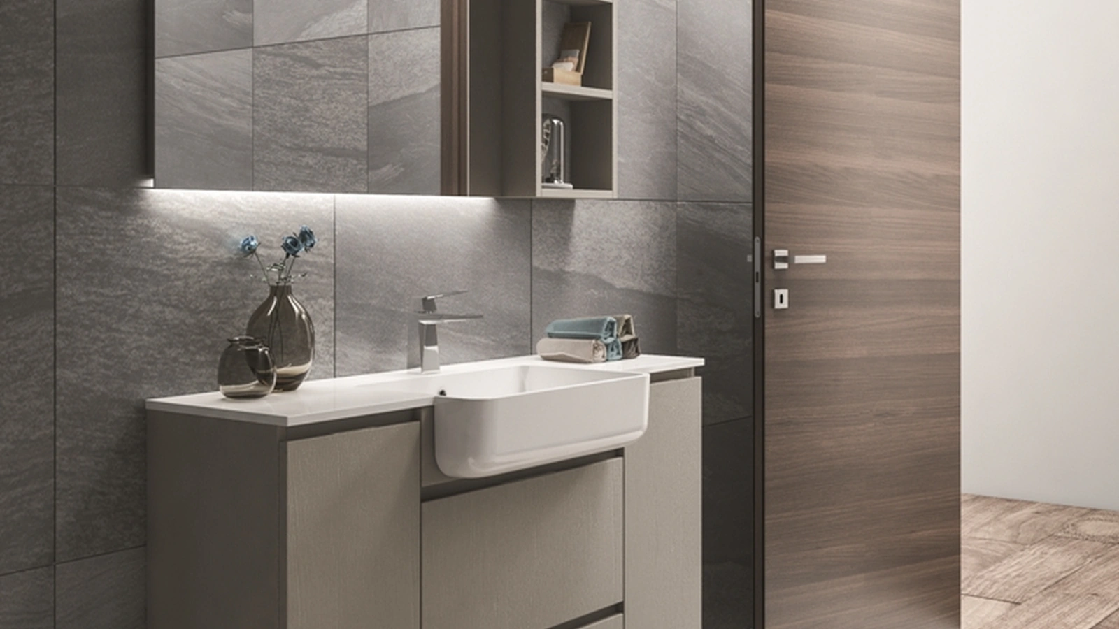 Mobile da Bagno a terra Original 14 in laminato porcellana laccato grigio titanio di Arredoquattro