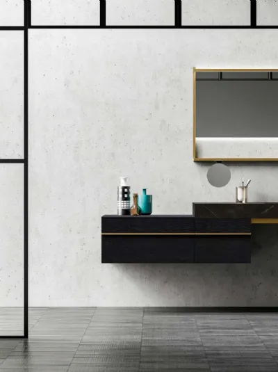 Mobile da Bagno Sidéro 03 in essenza rovere carbone e metallo ottone anticato di Birex
