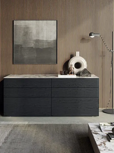 Comò moderno e lineare in legno con top in gres Slim di Dall'Agnese