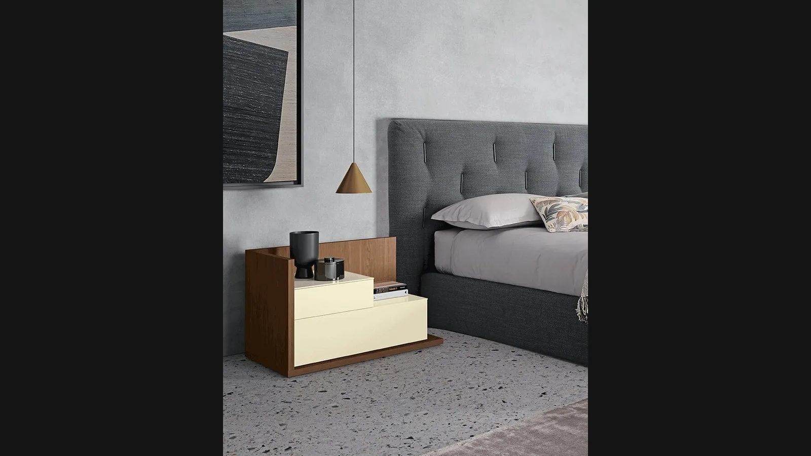 Comodino Slim Open in laccato opaco con struttura lignea di Dall'Agnese