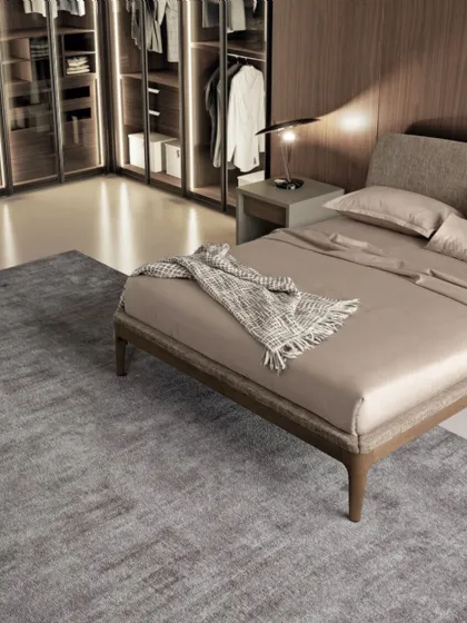 Letto in tessuto con struttura in legno semplice ed essenziale con testiera lievemente arcuata Elegance di Dall'Agnese