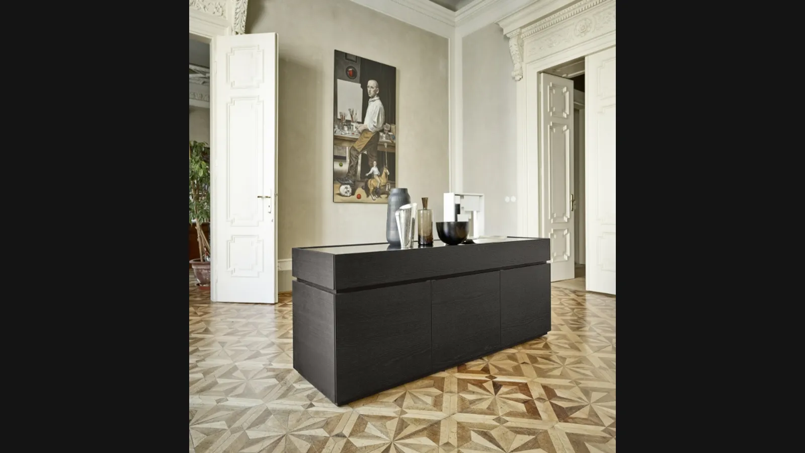 Madia Cidori 02 in Rovere carbone con top in vetro di Sangiacomo