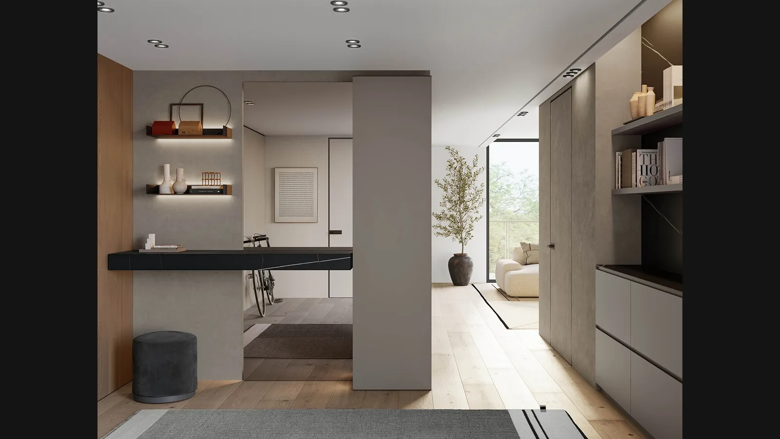 Mobile ingresso Gola Up composizione 6 in laccato con piano in gres di Birex