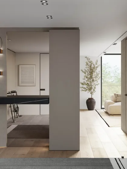 Mobile ingresso Gola Up composizione 6 in laccato con piano in gres di Birex