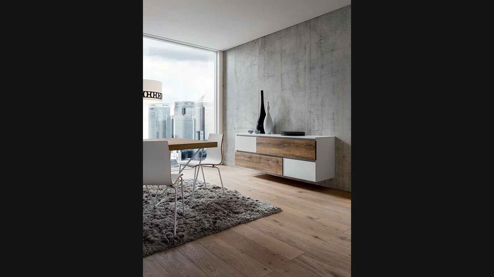 Mobile ingresso sospeso in truciolare placcato HPL Bianco e effetto legno Bea di La Primavera