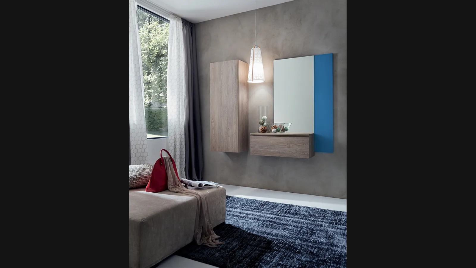 Mobile ingresso in melaminico effetto Rovere con specchio Stella di La Primavera