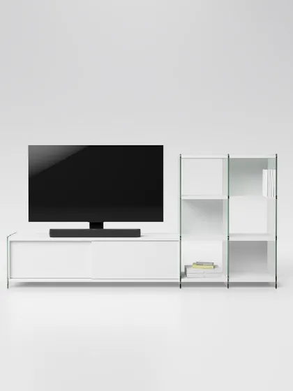 Mobile Porta Tv componibile in vetro e laminato Byblos 01 di Pezzani