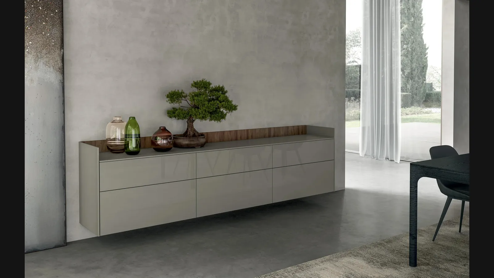 Mobile sospeso Living Time in laccato lucido di Arredo3