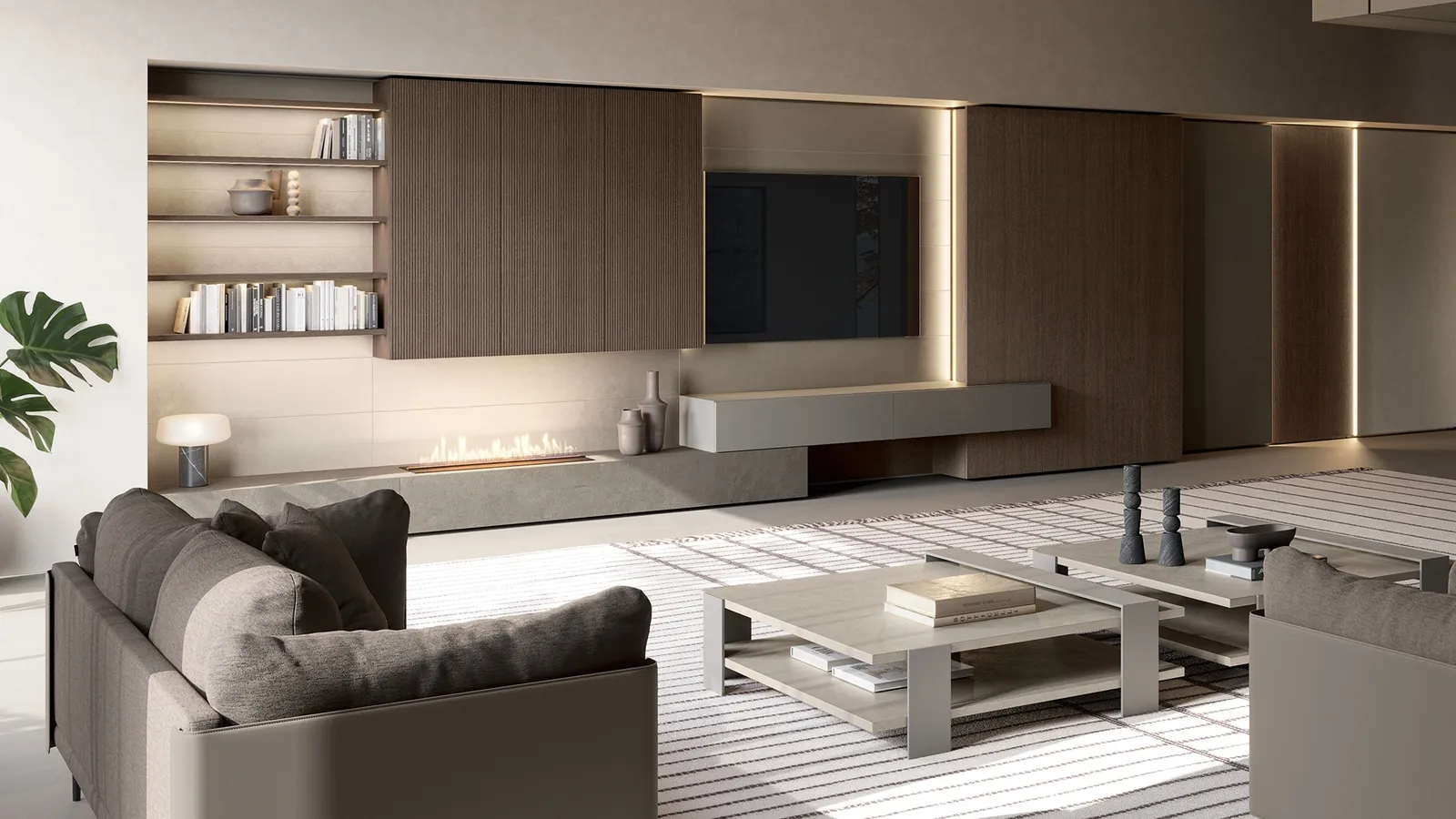 Parete Attrezzata Slim in Laccato, Gres e Rovere Terra di Dall'Agnese