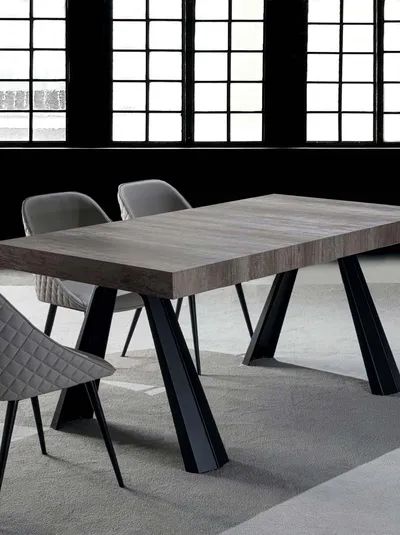 Tavolo allungabile Copernico Plus in nobilitato folding rovere nodato con base in metallo verniciato nero di La Seggiola