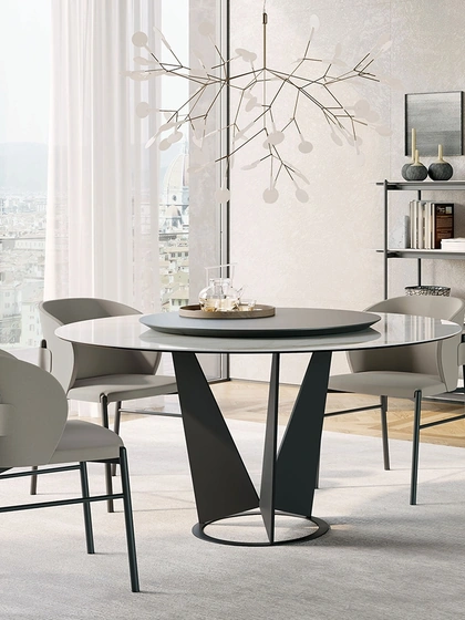 Tavolo rotondo Eiffel in gres con piano girevole in legno di Dall'Agnese