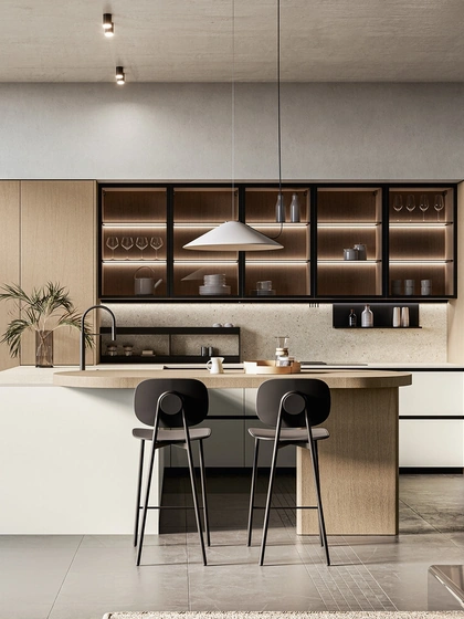 Cucina Moderna con penisola in laccato e legno Asia di Arredo3