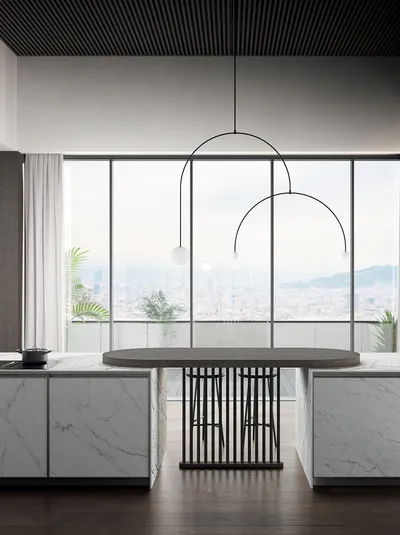 Cucina Moderna in laminam statuarietto con penisola Kronos di Arredo3