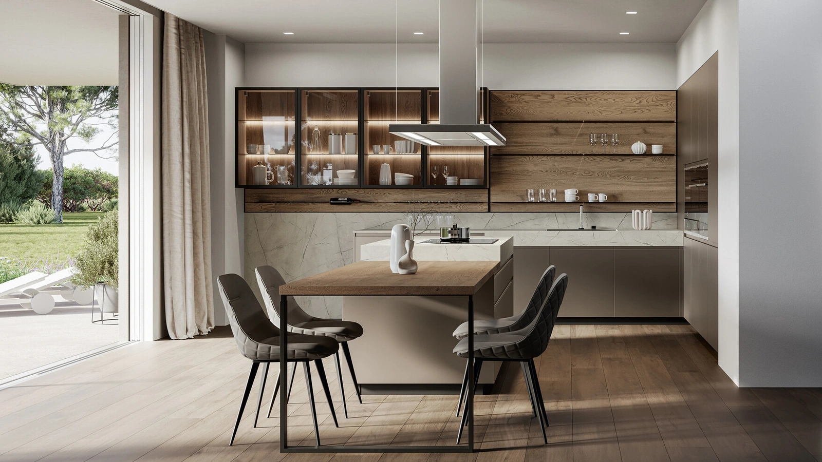 Cucina Moderna con isola in laccato e rovere Wega di Arredo3