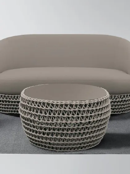Divano Couch in tessuto con struttura in alluminio rivestita con corda intrecciata di La Seggiola